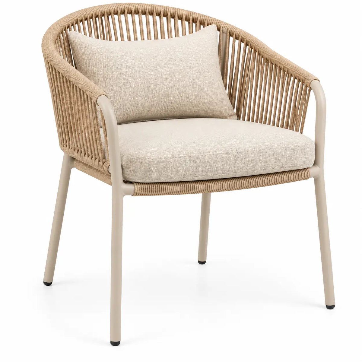 Sillón con estructura abierta con detalles de entramado, beige y marrón