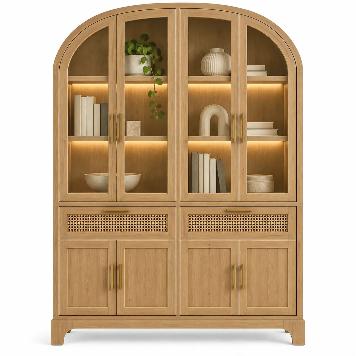 Vitrina de almacenamiento con formas arqueadas, marrón