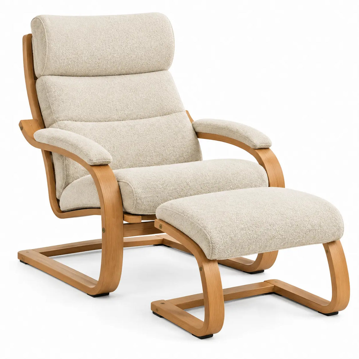 Sillón con reposapiés con respaldo alto, beige y marrón