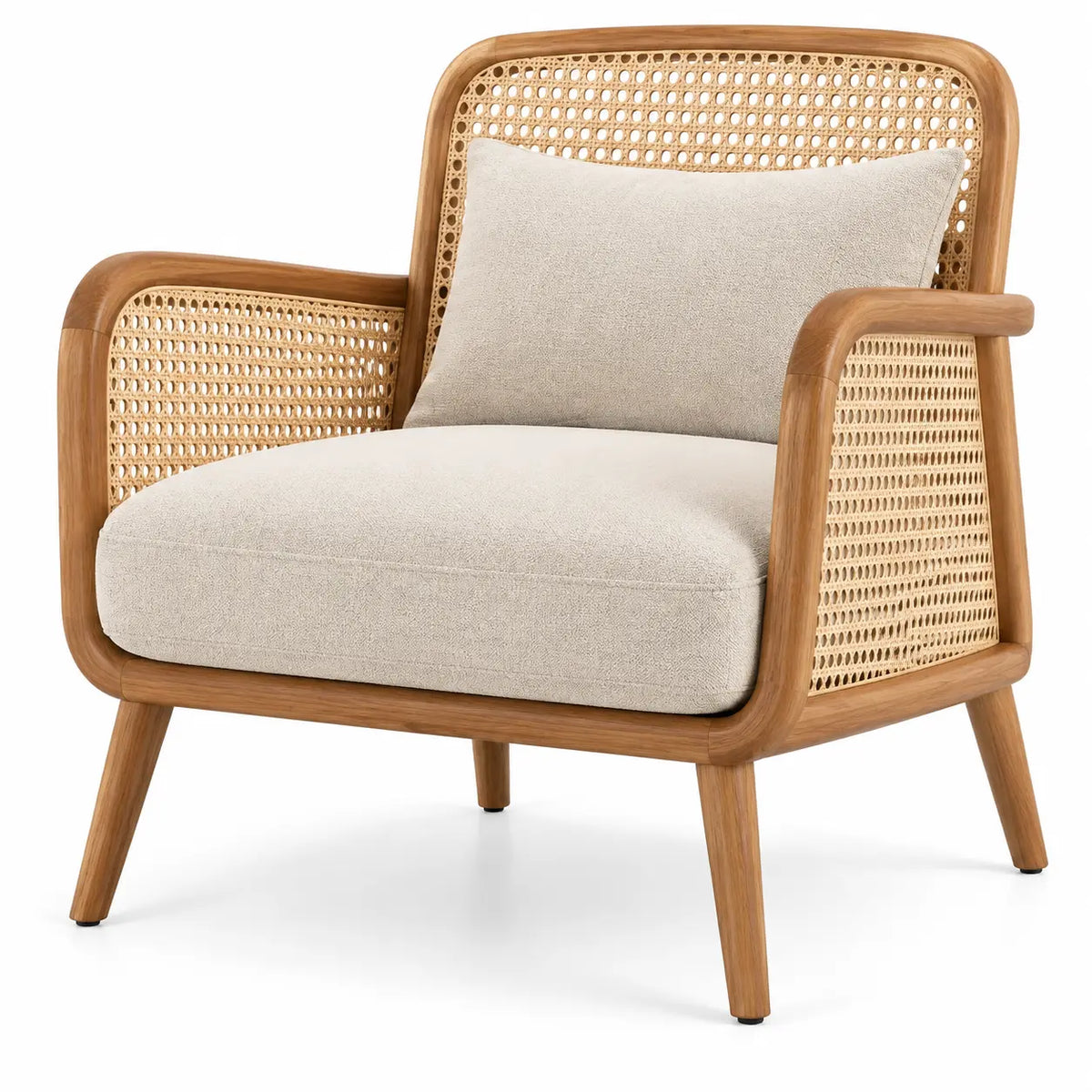 Sillón con estructura abierta con detalles de entramado, beige y marrón