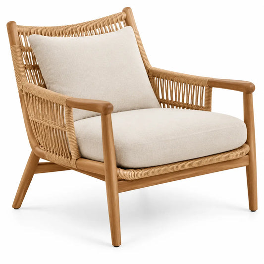 Sillón con estructura abierta con detalles de entramado, beige y marrón